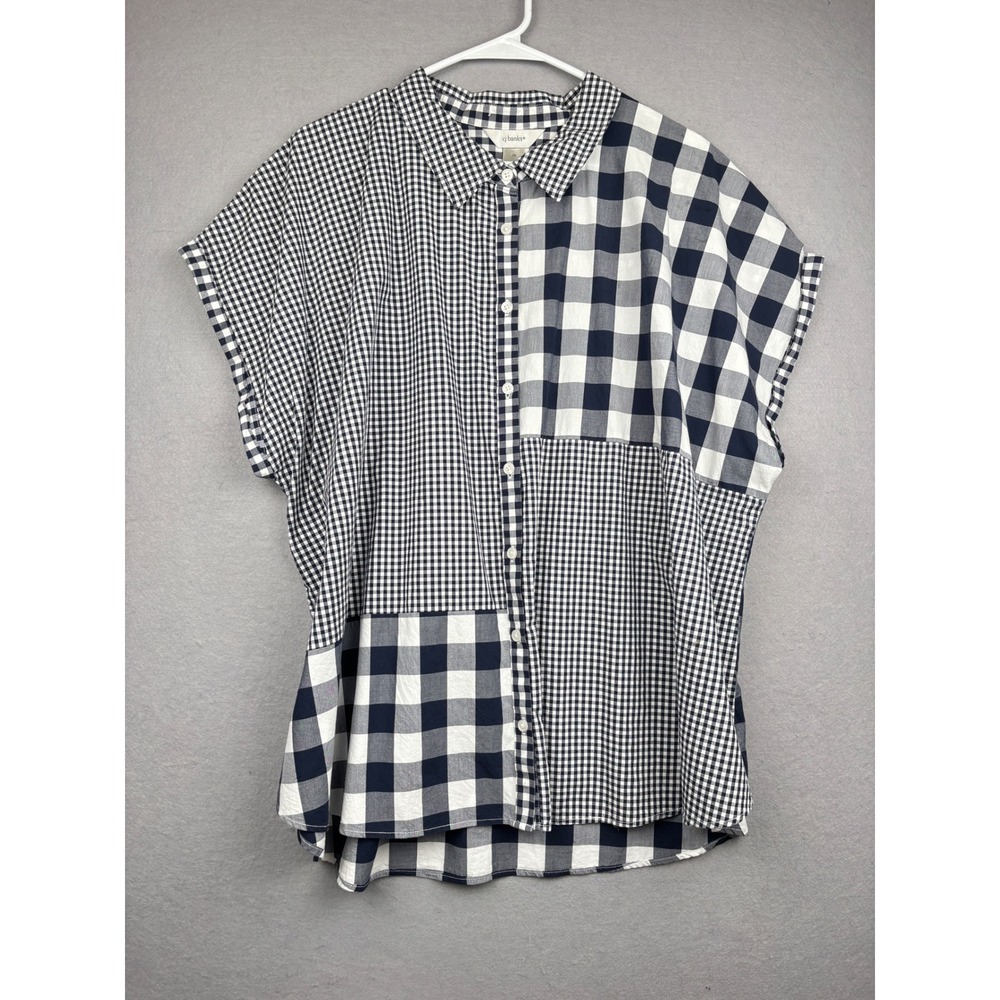 CJ Banks Gingham Shirt Womens 2X Patchwork Button‎ Front Casual Picnic Preppy